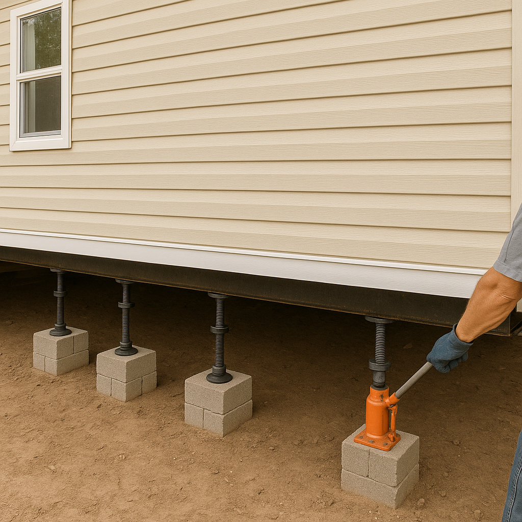 Mobile Home Leveling Process in Action