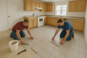 Tile Flooring being Installed