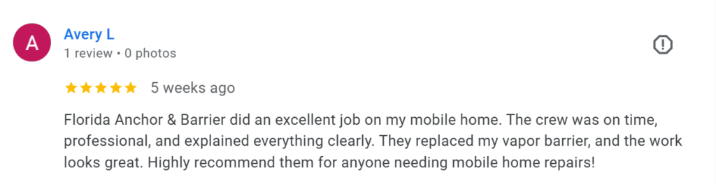 Google Reveiw Florida Anchor and Barrier